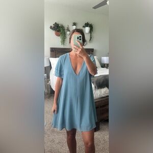 Show me your mumu blue short sleeve ruffle sleeve dress